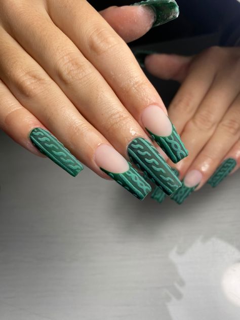 Sweater Nails Green, Green Sweater Nails, Cable Knit Nails, Knit Nails, Sweater Nails, Sweater Design, Green Sweater, Winter Nails, Nails Art