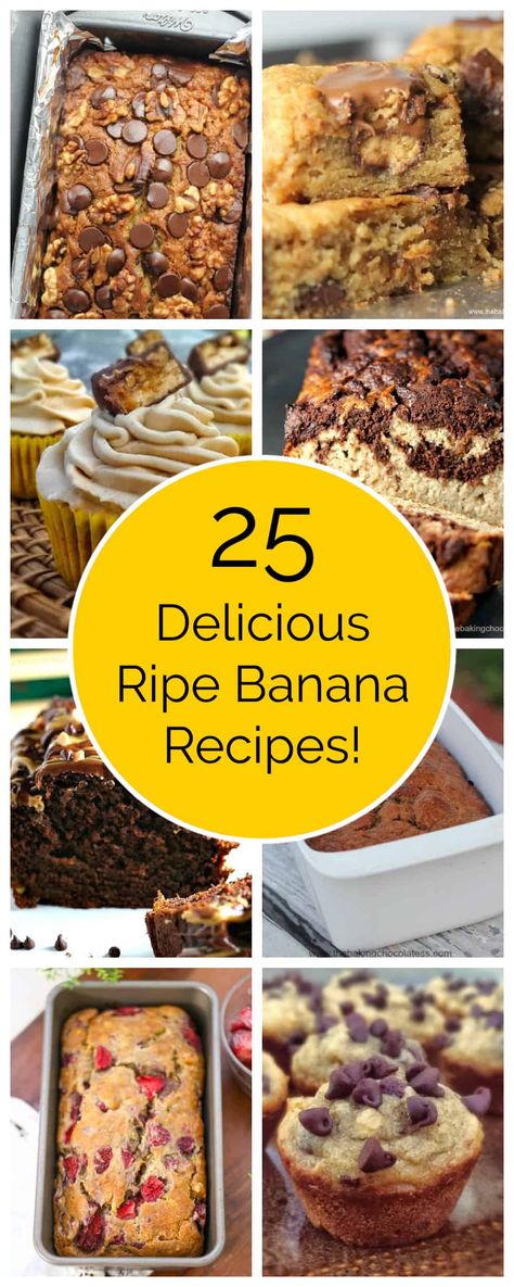 Hooray!  We have 25 Delicious Recipes to go 'Ripe' Bananas Over!  Ripe bananas are one of the most popular ingredients to use in recipes! #ripebananas #bananas #bakingwithbananas #bananabread #bananarecipes Simple Ripe Banana Recipes, Use Bananas Before They Go Bad, Frozen Ripe Banana Recipes, What To Make With Over Ripe Bananas, What Can I Make With 2 Ripe Bananas, What To Make With 2 Ripe Bananas, Uses For Old Bananas, 3 Ripe Banana Recipes Easy, What To Make With Bananas Going Bad