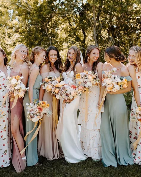 Pastel Bridesmaids, Mix Match Bridesmaids, Pastel Bridesmaid Dresses, Floral Bridesmaid Dresses, Unique Bridesmaid, Bridesmaid Colors, Mismatched Bridesmaids, Mismatched Bridesmaid Dresses, Floral Bridesmaid