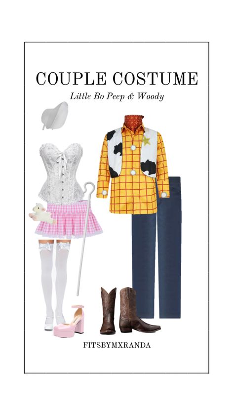 Couple Costume Inspo | Woody & Bo Peep | #outfitinspo #halloween #halloweencostume Bo Peep And Woody, School Costume Ideas, Group Halloween Ideas, Halloween Couples Costume Ideas, Little Bo Peep Costume, Halloween Constumes, Halloween Brunch, Halloween Couples Costume, Couples Costume Ideas