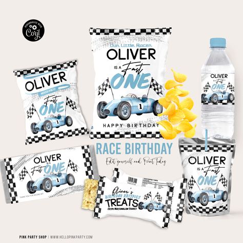 Editable Race Car First Birthday Party Favors Bundle editable template Vintage racing car Printable 1st Birthday Racecar Party Favors Race Car First Birthday, First Lap Birthday Party, Vintage Race Car Party, Vintage Car Birthday, First Birthday Party Favor, Birthday Souvenir, Race Car Themes, Car Birthday Theme, Race Car Birthday Party