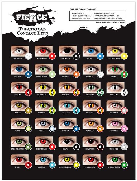 Fierce Contact Lenses Zombie Contacts, Vampire Contacts, Cool Contacts, Eye Color Chart, Purple Contacts, Colored Eye Contacts, Eye Contacts, Eye Contact Lenses, Halloween Contact Lenses