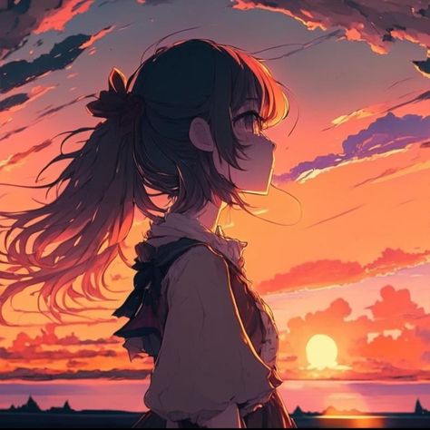 Sunset Anime Pfp, Sophie Pfp Howls Moving Castle, Sunset Pfp, Ghibli Sunset, Ethereal Sunset, Whimsical Art, Anime, Art