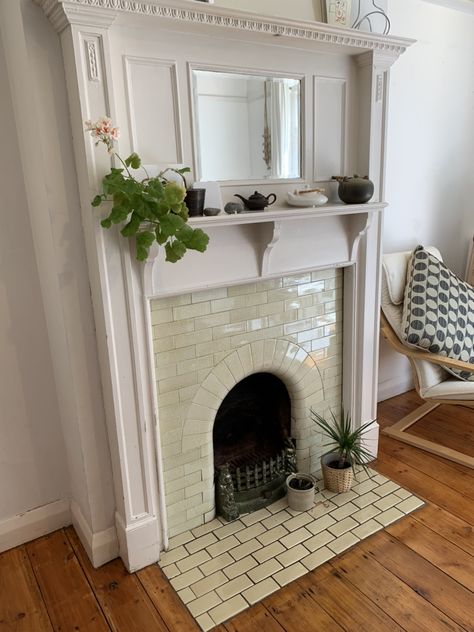 1930s House Fireplace, 1930 Fireplace Ideas, Period Fireplace Ideas, 1950s Style Living Room, Victorian Fireplace Makeover, 1930s Fire Surround, White Victorian Fireplace, Quirky Fireplace Ideas, 1930 Fireplace Makeover