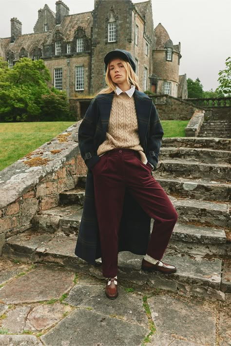 Explore a new autumn collection that blends British style and heritage with a well travelled twist. Country House Chic Fashion, British Country Fashion, Modern Scottish Fashion, Vintage Fall Trousers, British Heritage Style, English Country Style Outfits, British Style Women Outfits, Brown Utility Trousers, British Heritage Fashion