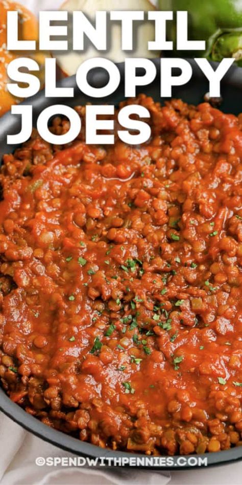 Sloppy Joe Lentils, Red Lentil Sloppy Joes, Lentil Sloppy Joes Easy, Lentil Sloppy Joes Crockpot, Lentil Hamburger Recipes, Vegetarian Sloppy Joe Recipe, Lentil Ground Beef Recipes, Lentil Spaghetti Sauce, Veggie Sloppy Joes