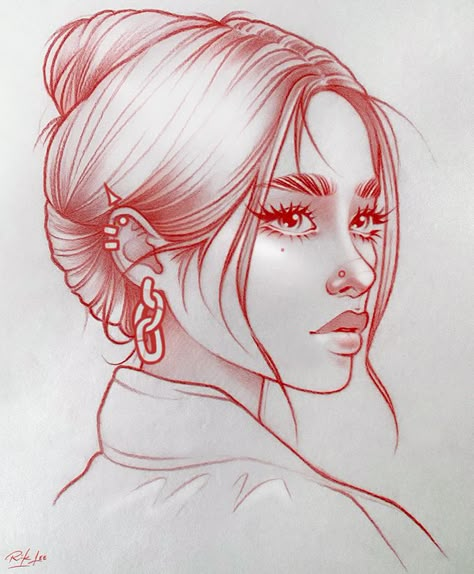 Rik Lee Illustration, Trippy Portrait Drawing, Rik Lee, Fashion Coloring Book, Female Face Drawing, Eye Drawing Tutorials, Art Drawings Sketches Creative, Ink Sketch, Amazing Drawings