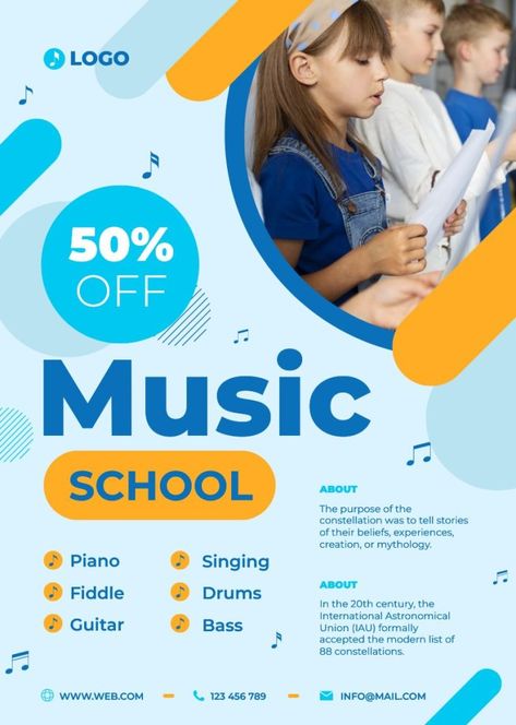 Abstract Music School Discount Poster Music Advertising Design, Music Classes Poster, Music School Poster, Music Class Poster, Class Poster Design, Banners Music, School Advertising, Class Poster, Exam Time