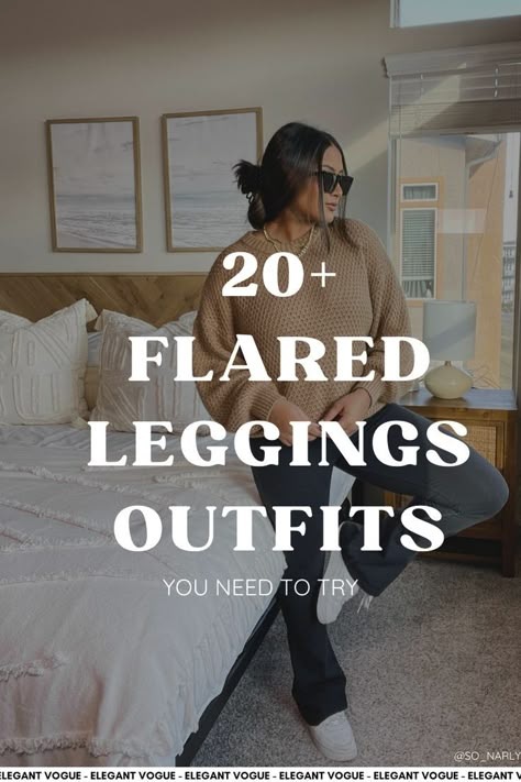 Flared Leggings Outfits Yoga Pants Going Out Outfit, Casual Outfits With Flared Leggings, Cute Yoga Pants Outfits Winter, Flair Leggings Outfit Work, Classy Outfits With Leggings, Flare Leggings With Sweatshirt, Workout Outfits Loose Pants, Alo Flare Leggings Outfit, Shoes To Wear With Yoga Pants Outfits