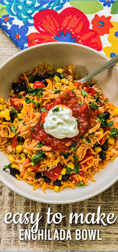 Chicken Enchilada Bowl, Enchilada Bowls, Enchilada Bowl, Black Beans Rice, Healthy Chicken Enchiladas, Enchiladas Healthy, Easy Enchiladas, Chicken Enchiladas Easy, Whole Chicken Recipes