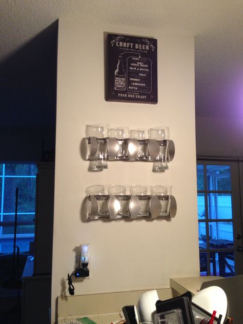 Instead of using Ikea's vurm for holding wine bottles, turn it  upward to hold beer glasses! Holding Wine, Reno Ideas, Ikea Hacks, Beer Glass, Home Reno, Wine Bottles, Ikea Hack, Track Lighting, Beer Glasses