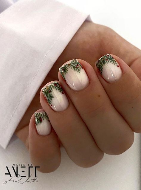 78. Christmas Foilage Tip White Square Nails Christmas is certainly a magical time. Wherever you go you will hear festive songs and lots of... Natural Nail Christmas Nails, Nordic Christmas Nails, Christmas Nails White And Green, Wreath Nails Christmas, Christmas Garland Nails, Traditional Christmas Nails, Christmas Jumper Nails, French Tip Christmas Nail Ideas Square, Red Green And White Christmas Nails