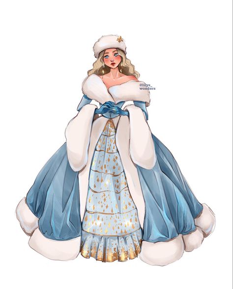 White Queen Outfit Ideas, Disney Princess Winter Outfits, Fantasy Winter Outfits Drawing, Winter Clothing Drawing, Christmas Oc Drawing, Christmas Outfits Drawing, Christmas Dress Drawing, Christmas Outfit Drawings, Ballgown Drawing