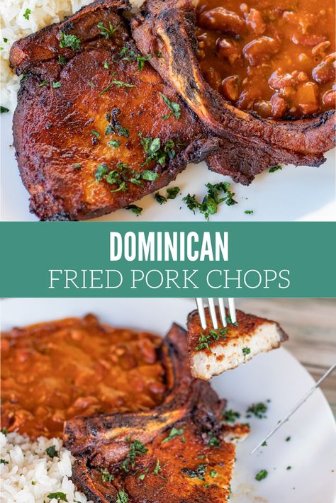 Catalina Pork Chops, Dominican Dishes Recipes, Pork Chop Recipes Spanish Style, Dominican Republic Recipes, Dominican Dinner Recipes, Dominican Dinner Ideas, Spanish Style Pork Chops, Dominican Dishes, Dominican Pork Chop Recipes