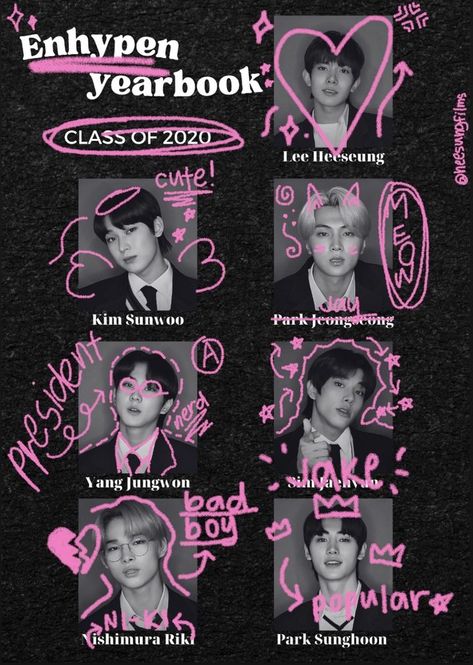 Enhypen Yearbook Edit, Enhypen Yearbook, Aesthetic Kpop Poster, Vintage Kpop Posters, Kpop Yearbook, Yearbook Edit, Enhypen Poster, Fanart Kpop, Yearbook Photos