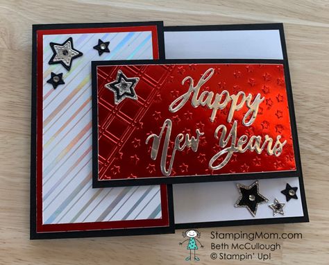 Diy Happy New Year Cards, Diy New Years Cards, Stampin Up New Years Cards, New Year Card Design Handmade, New Years Cards Ideas, New Years Cards Handmade, Happy New Year Cards Handmade, New Years Eve Cards, New Year Cards Handmade