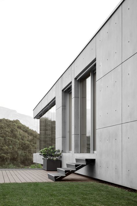 Concrete Cladding, Concrete Homes, Concrete Exterior, House Cladding, Concrete Houses, Concrete Facade, Concrete Home, Modern House Facades, Concrete Building