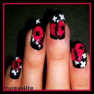 cutesville: a very emo valentine Emo Nails, Pretty Tips, Valentine Nail Art, Punk Nails, Gothic Nails, Heart Nail Art, Goth Nails, Unique Acrylic Nails, White Nail