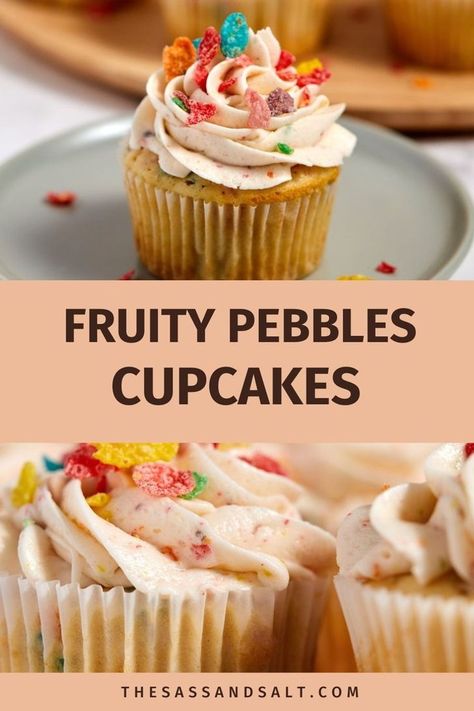 Transform your baking with our colorful and crunchy Fruity Pebbles Cupcakes. This recipe takes you step by step through creating vibrant cupcakes from scratch, topped with a generous layer of Fruity Pebbles for that irresistible crunch. Ideal for anyone looking to add a pop of color and texture to their desserts. Whether it's a special occasion or a treat for the weekend, these cupcakes are sure to be a hit with both kids and adults alike. Fruity Pebbles Cupcakes, Fruity Pebble Cupcakes, Cupcakes Colorful, Work Treats, Cupcakes From Scratch, Fruity Pebbles Cereal, Fruity Pebble, Kid Friendly Dessert, Salt Recipes