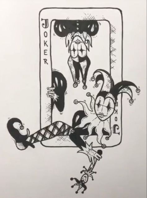 Grunge Symbols Art, Joker Card Painting, Jester Tattoo Jokers, Joker Card Drawing, Joker Card Art, Gothic Drawings Sketches, Clown Drawing Sketch, Joker Card Tattoo, Jester Tattoo