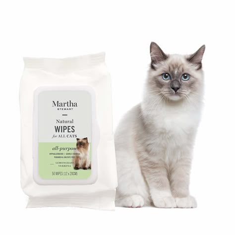 Between regular groomings, help keep your feline's fur and paws free from dirt, odors, and stains with Martha's all-natural, multi-purpose cat wipes. They're paraben- and sulfate-free, hypoallergenic, and biodegradable, perfect for keeping them—and your home—healthy and happy.     Martha Stewart All-Purpose Natural Wipes for Cats, $9.99 for 50-pk, amazon.com Katt Grejer, Things For Cats, Colorful Hairstyles, Paw Care, Animal Behaviorist, Cat Diet, Cat Cleaning, Cat Essentials, Pet Things