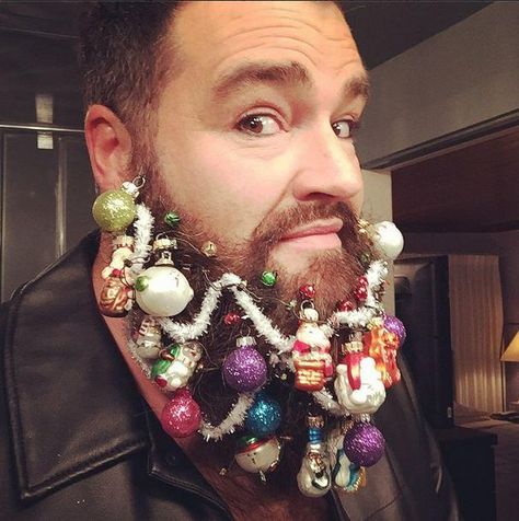 How-To: Make Your Own Beard Ornaments + Dean Banowetz has the Best Beard Ever | Modern Salon Beard Baubles, Beard Decorations, Viking Beard Styles, Glitter Nikes, Beard Suit, Beard Ornaments, Glitter Beards, Beard Costume, Braided Beard