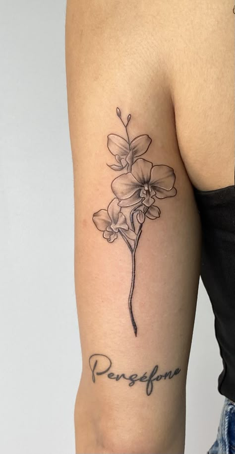 Orchid Mandala Tattoo, Orchid Arm Tattoo, Simple Orchid Tattoo, Orchids Tattoo, Orchid Tattoo Meaning, Orchid Tattoos, Basic Tattoos, Orchid Tattoo, Spine Tattoo