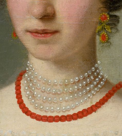 Portrait of Agnes Okolicsanyi by Jozef Czauczik Ancient Jewels, Woman In Gold, Coral Art, Ancient Paintings, Detailed Paintings, Coral Jewelry, Old Paintings, Detail Art, Art Dress