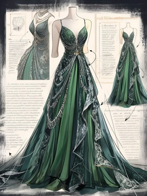 Enchanted Forest Gown Prom, Enchanted Forest Dresses, Forest Green Wedding Dress, Enchanted Garden Dress, Green Gowns, Book Outfits, Dreamy Gowns, Hidden Art, Infinity Wedding