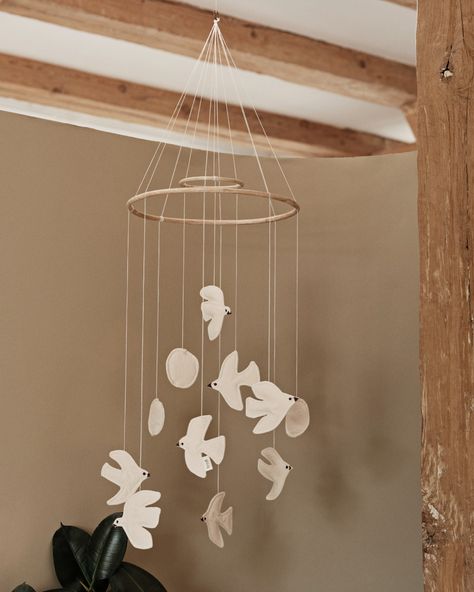 New – Swif Bird Mobile. This playful yet sophisticated mobile features washed, organic cotton birds gracefully in flight, adding a touch of… | Instagram Christmas Mobile, Ferm Living Kids, Mobile Hanging, Bird Mobile, Placemats Kids, Eco Friendly Cleaning Products, School Interior, Card Party, Baby Changing Mat