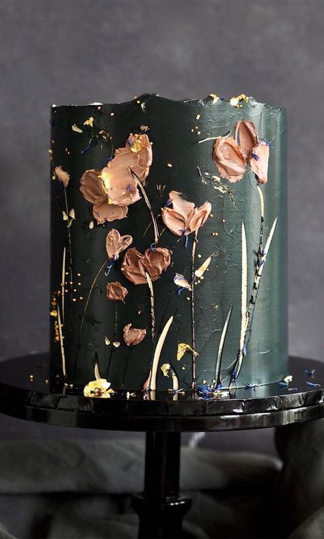 Pretty Cake Ideas, Black And Gold Cake, Birthday Cake Decor, Beautiful Cake Designs, Pretty Cake, Birthday Cakes For Women, Cakes For Women, Gold Cake, Painted Cakes