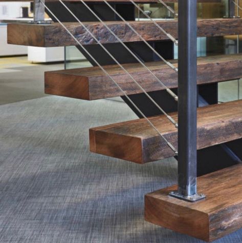 Thick Solid Stair Treads Reclaimed Wood Thick Stairs Treads | Etsy Canada Steel Wood Staircase, Types Of Stair Railings, External Stairs Ideas, Reclaimed Wood Stairs, Industrial Railings For Stairs, Metal And Wood Stairs, Fabricated Stairs, Industrial Stairs Design, Mountain Stairs