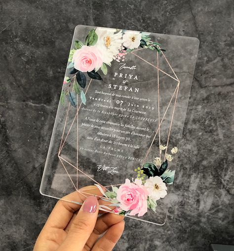 Clear Acrylic Wedding Invitations, Acrylic Card, Acrylic Wedding Invitation, Acrylic Wedding Invitations, Beautiful Flower Designs, Acrylic Invitations, Acrylic Wedding, Watercolor Wedding Invitations, Dreamy Wedding