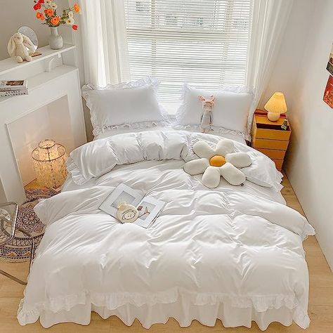 About this item ★2 Piece Duvet Cover：The white duvet cover including : 1 *Twin Duvet Cover: 68 X 90 inches +1* Pillow Shams: 20 X 26 inches,NO Including Comforter! ★ Lace Ruffled Design: Lace Ruffled design on the edge of duvet cover and pillowcases ,charming appeal to your bedroom décor.This gorgeous lace princess duvet cover sets will fill your bedroom with romance and sweetness. ★ Polyester Material:Soft, 100% polyester microfiber construction,wrinkle-resistant fabric.Breathable, Comfortable Lace Bedding Set, Pink Bed, Pillow Case Bed, Kids Duvet, Girls Bedding Sets, Kids Duvet Cover, Elegant Bedding, Ruffle Bedding, Bed Skirt