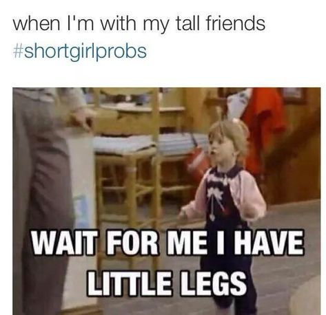 When I'm with my tall friends #shortgirlprobs "Wait for me, I have little legs." Short People Memes, Short People Problems, Short Girlfriend, Short Girl Problems, Tall Friends, Girl Truths, Short Person, People Problems, Morning Funny