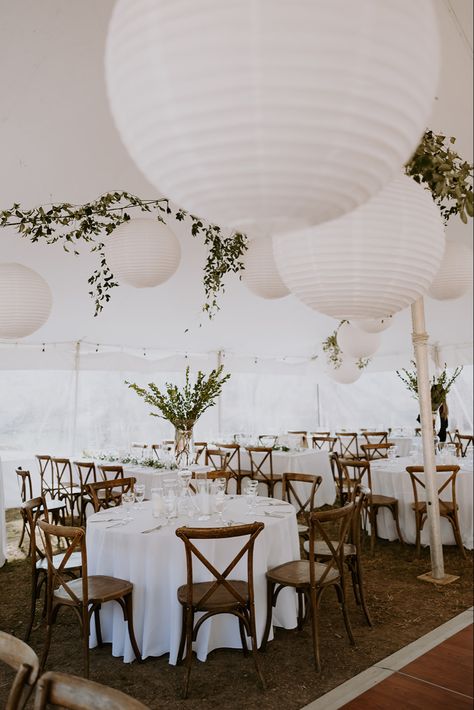 Tented Winter Wedding, Paper Lanterns Wedding Tent, Bridal Shower In White Tent, White Paper Lanterns Wedding, White Tent Decorating Ideas, Outdoor Wedding Tents, Wedding Tent Decorations Diy Simple, Simple Wedding Tent Decor, Small Tent Wedding Reception