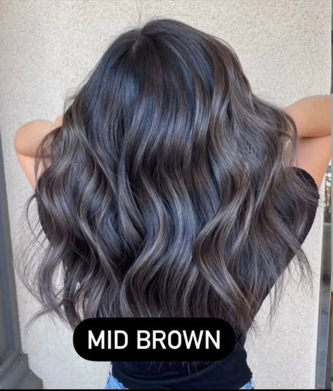 Ash Dark Brown Hair Color, Ash Balayage On Black Hair, Ash Brown Balayage Dark, Brown Gray Hair, Ash Brown Hair Dye, Medium Ash Brown Hair, Dark Ash Brown Hair, Ash Brown Hair Balayage, Gray Hair Dye