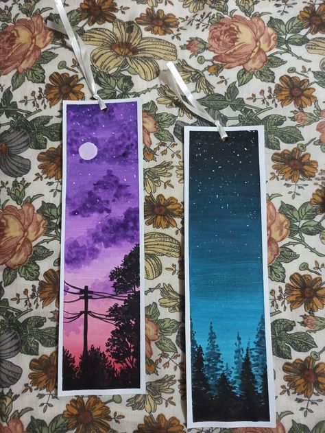 Scenery Bookmarks, Bookmark Crochet Tutorial, Inspirational Bookmarks, Bookmark Easy, Diy Canvas Art Easy, Sunset Canvas Painting, Bookmark Crochet, Whimsical Art Journal, Art Deco Paintings