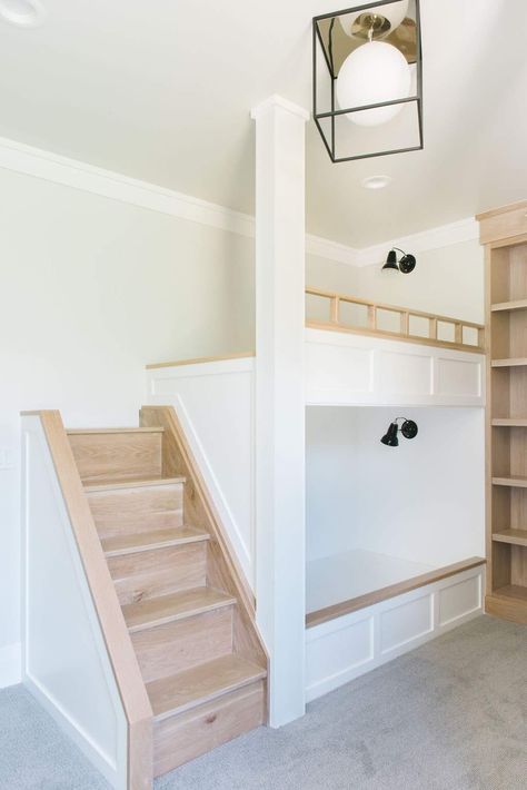 Bunk Stairs Diy, Queen Bunk Beds With Stairs, Bunks With Stairs, Built In Bunk Beds With Desk, Built In Bunk Beds With Drawers, Playroom With Built In Bunkbeds, Bunk Beds Kids Room, Diy Bunk Bed With Stairs, Custom Bunk Beds Built Ins For Kids