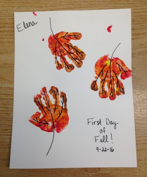 Handprint leaves Infant Group Art Projects, Hand Print Leaves, Leaf Handprint Art, September Handprint Art, Fall Crafts For Babies, Handprint Art For Toddlers, Handprint Leaf, Handprint Leaves, Cute Fall Crafts