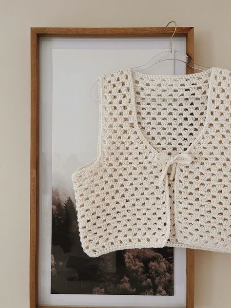 crochet vest Cute Crochet Vest Pattern, Diy Crochet Shirt, Crochet Tie Front Vest Pattern Free, Crochet Tie Top Pattern, Crochet Tie Top Pattern Free, Summer Crochet Vest, Crochet Tie Vest Pattern Free, Crochet Tie Vest Pattern, Handmade Crochet Top