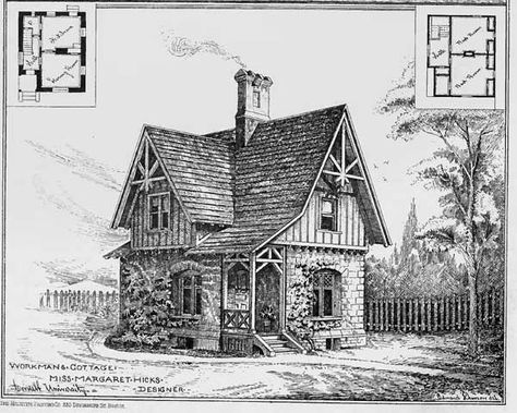 1878 tiny house plan Gothic House Exterior, Gothic House Plans, Gothic Revival Cottage, Gothic Houses, Carpenter Gothic, Gothic Homes, Gothic Cottage, Interesting Houses, Victorian House Plans