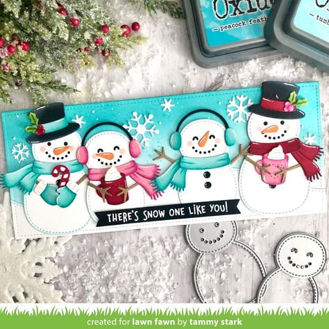 Build A Snowman Christmas Card, Lawn Fawn Christmas Card Ideas, Lawn Fawn Build A Snowman, Snowman Party, Simon Says Stamp Blog, Lawn Fawn Stamps, Woodland Critters, Snowman Cards, Snowflake Cards