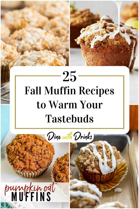 Collage of 4 fall muffin recipes. Spiced Muffin Recipe, Best Pumpkin Spice Muffins, Best Fall Muffins, Fall Flavored Muffins, Fall Inspired Muffins, Muffins For Fall, Fall Flavor Muffins, Fall Muffin Flavors, Muffin Flavor Ideas