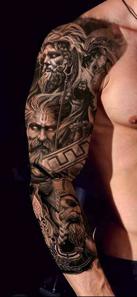 Voll Arm-tattoos, Koi Tattoo Sleeve, Greek God Tattoo, Viking Tattoo Sleeve, Poseidon Tattoo, Zeus Tattoo, Egyptian Tattoo Sleeve, Full Leg Tattoos, Full Sleeve Tattoo Design