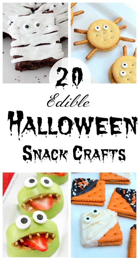 Healthy Halloween Smoothie Recipes Halloween Snack Crafts For Kids, Pumpkin Food Crafts For Kids, Edible Fall Crafts For Kids, October Cooking Projects For Kids, Edible Halloween Crafts, Kids Halloween Food Crafts, Skeleton Snacks For Kids, Fall Food Crafts For Kids Edible, Edible Art For Kids