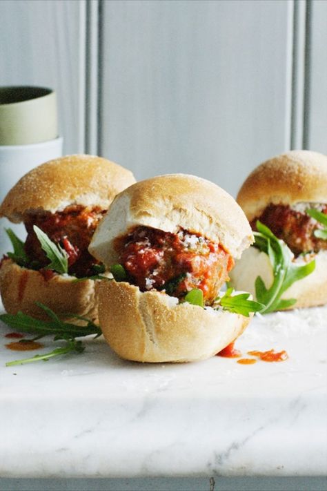 Sophie Flay, Bobby Flay Meatballs, Parm Sliders, Meatball Parm, Celebrity Chef Recipes, Bobby Flay Recipes, Hot Sandwich, Best Appetizer Recipes, Bobby Flay