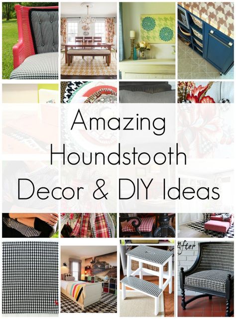 A round up of houndstooth decor and houndstooth DIY ideas! Because houndstooth is my favorite color! Houndstooth Decor, Houndstooth Pillows, Thrift Store Diy, Houndstooth Fabric, Condo Interior, English Decor, Treasure Crafts, Chair Makeover, Diy Dresser