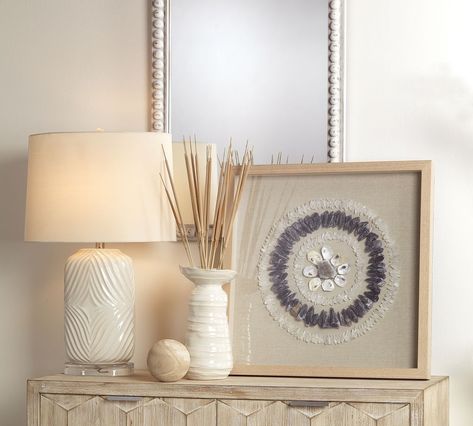 Crystal Shadow Box Wall Art | Pottery Barn Natural Table Lamps, White Washed Wood, Beaded Mirror, Jamie Young, Whitewash Wood, Rounded Rectangle, Rectangle Frame, Rectangle Mirror, Circular Pattern