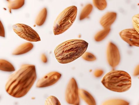 Photography of ALMONDS falling from the sky, hyperpop colour scheme. glossy, white background. Set of delicious almonds royalty free stock photo Almond Caramel, Falling Skies, Falling From The Sky, Hair Food, Colour Scheme, Graphic Image, Glossy White, Hazelnut, The Sky